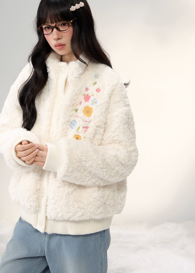 Cozy Blossom Panel Knit Fur Jacket