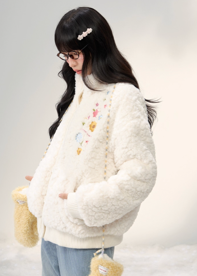Cozy Blossom Panel Knit Fur Jacket