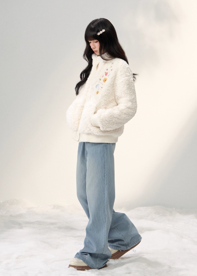 Cozy Blossom Panel Knit Fur Jacket