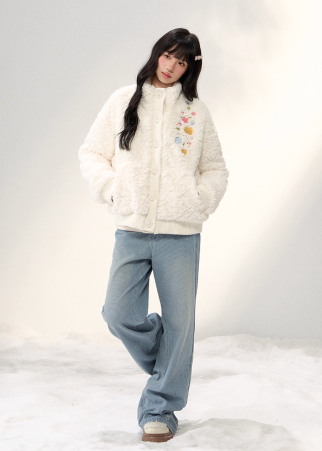 Cozy Blossom Panel Knit Fur Jacket