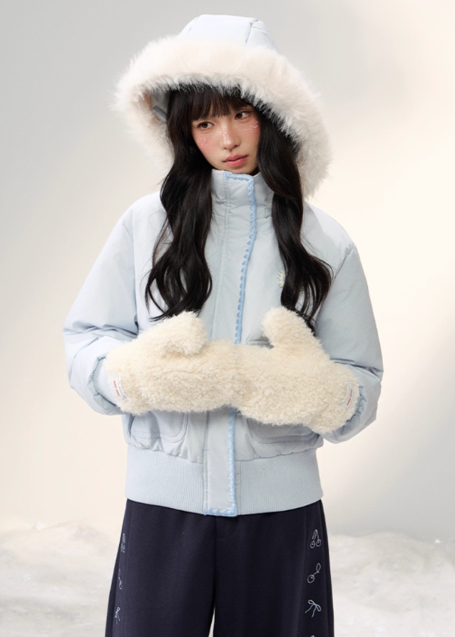 Snowflake Pastel Fur-Collar Down Jacket