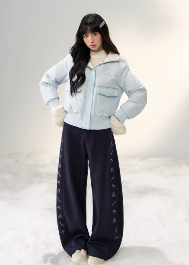 Snowflake Pastel Fur-Collar Down Jacket