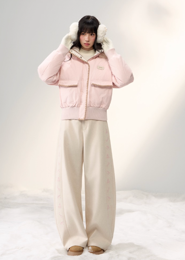 Snowflake Pastel Fur-Collar Down Jacket