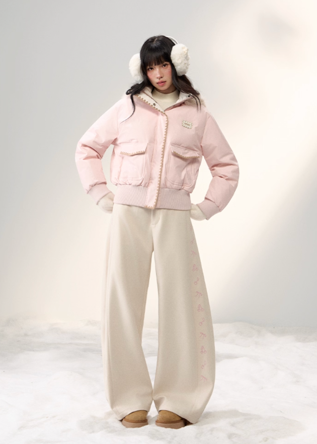Snowflake Pastel Fur-Collar Down Jacket