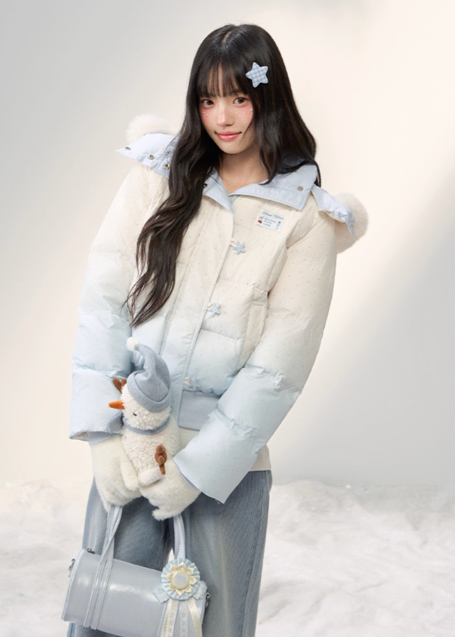 Stardust Frost Gradient Fur-Collar Down Jacket