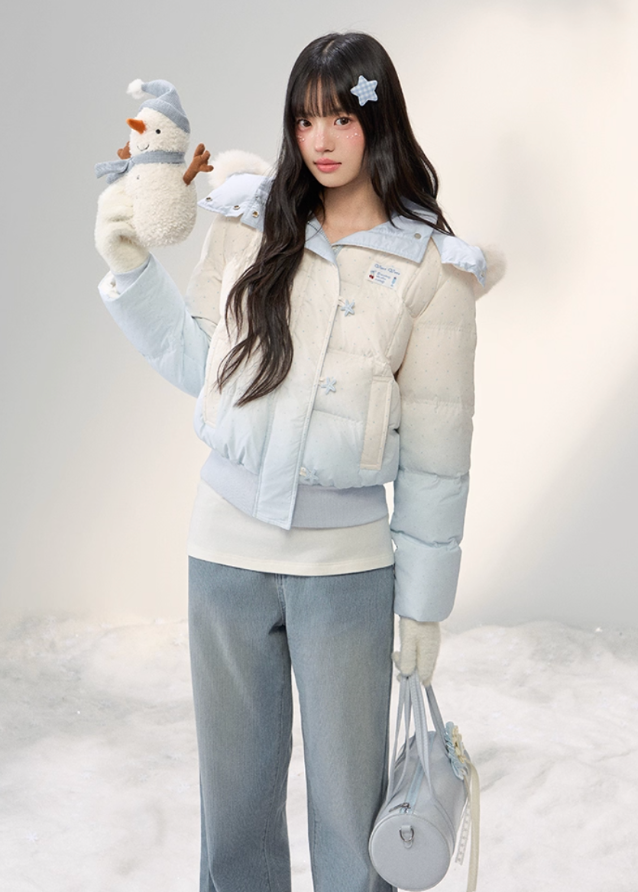 Stardust Frost Gradient Fur-Collar Down Jacket