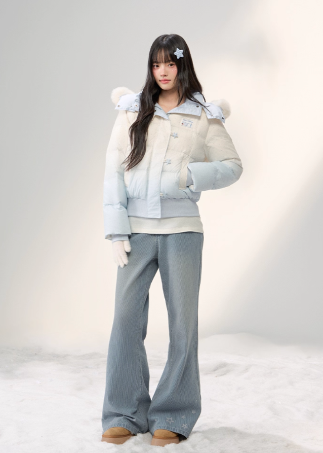 Stardust Frost Gradient Fur-Collar Down Jacket