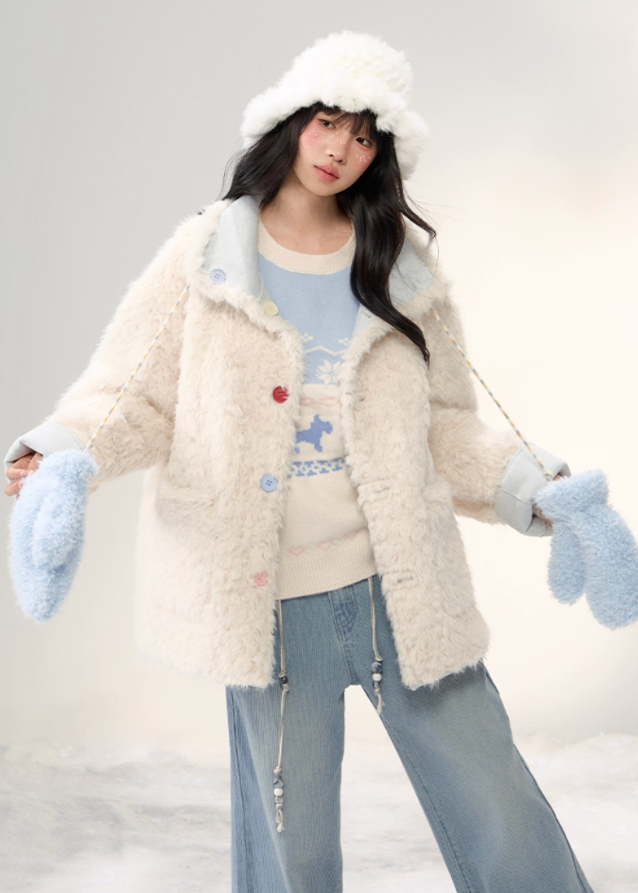 Sugar Suede Fluff Patchwork Lapel Coat