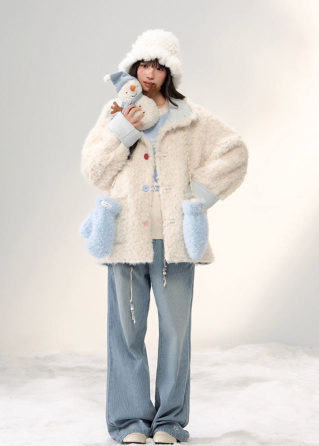 Sugar Suede Fluff Patchwork Lapel Coat