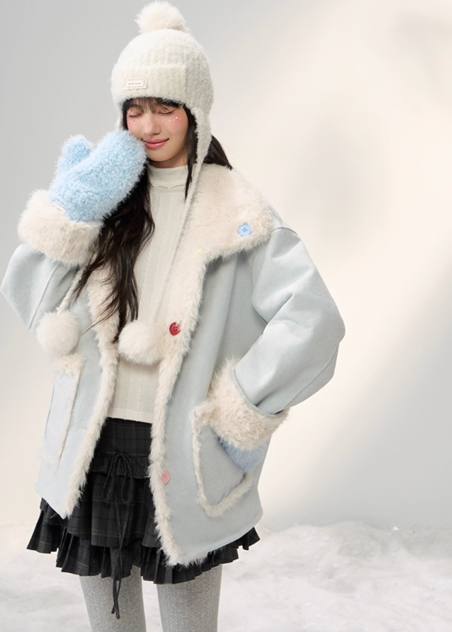 Sugar Suede Fluff Patchwork Lapel Coat