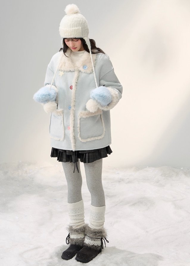 Sugar Suede Fluff Patchwork Lapel Coat