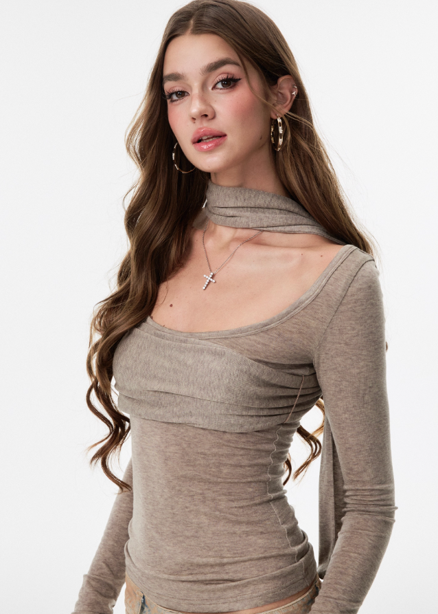 Softline Halo Neck Long Sleeve Top Hover Image