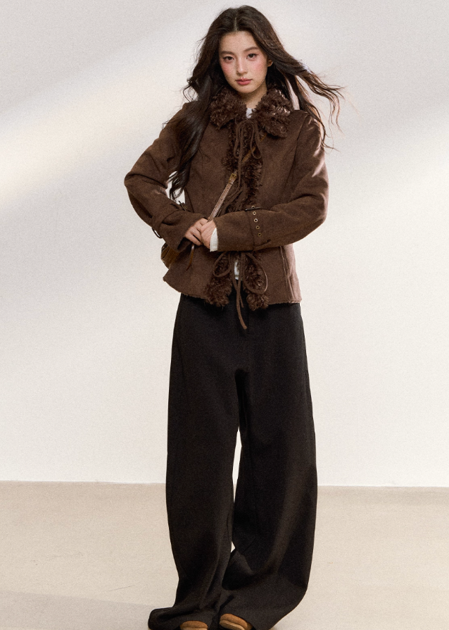 Vintage Fur-Collar Slim Jacket