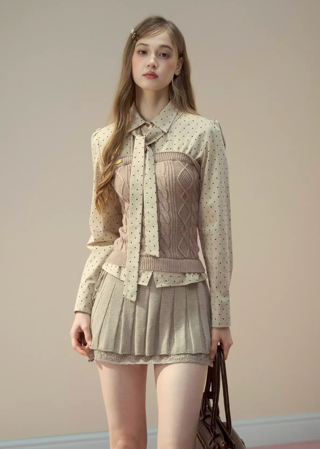 Polka Dot Bow-Tie Patchwork Set