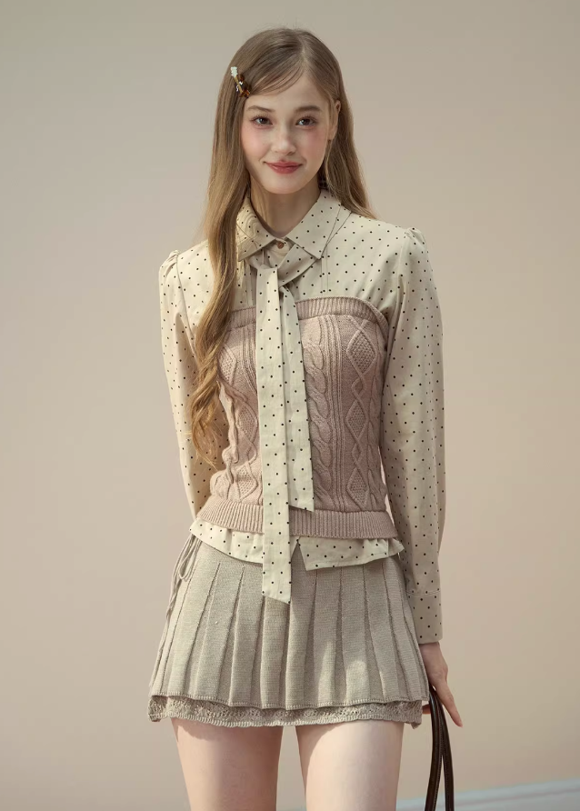 Polka Dot Bow-Tie Patchwork Set