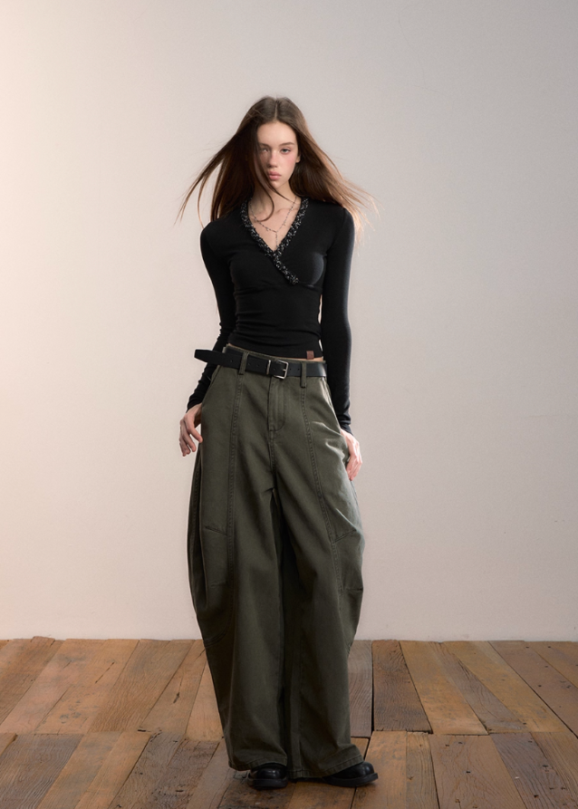 Army Green Oversize Street Slacks