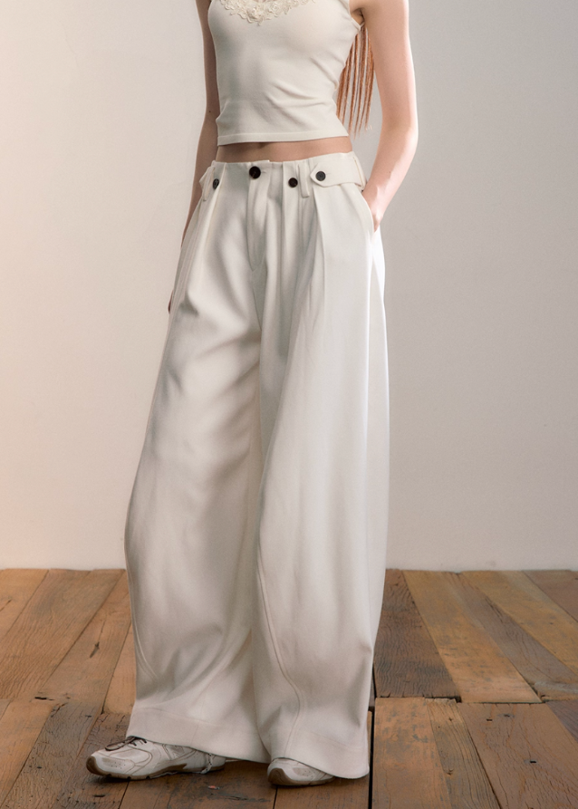 Y2K Button-Pleat Fluid Drape Pants Hover Image