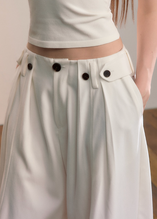 Y2K Button-Pleat Fluid Drape Pants
