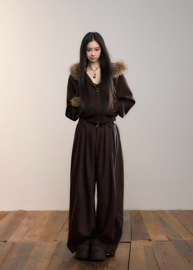 Y2K Button-Pleat Fluid Drape Pants