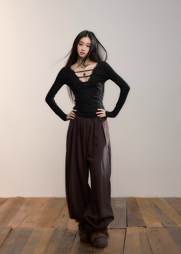 Y2K Button-Pleat Fluid Drape Pants