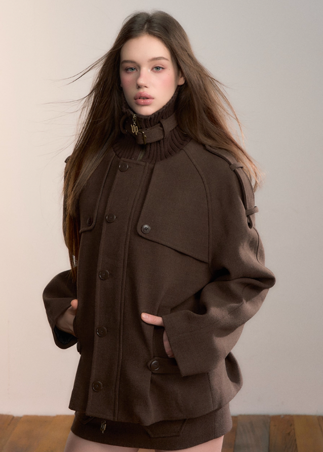 Heavy Industry High-Neck Wool Cargo Jacket