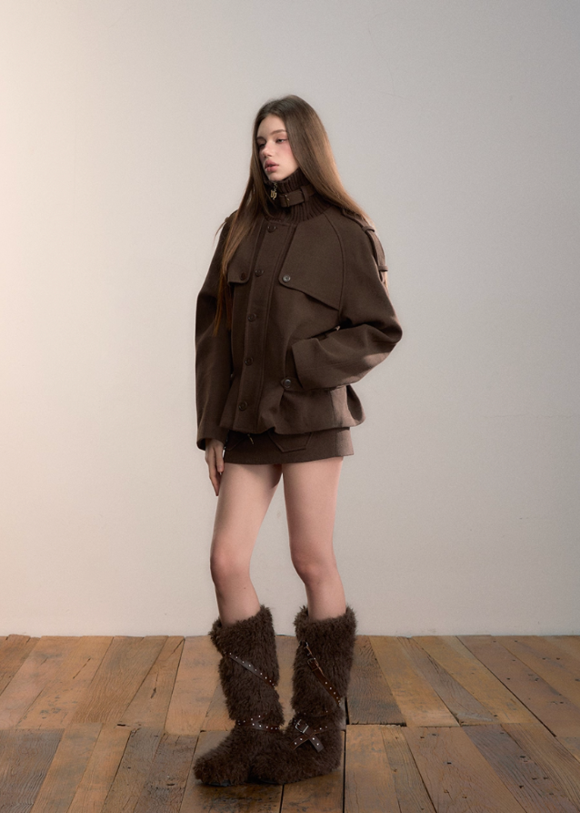 Heavy Industry High-Neck Wool Cargo Jacket