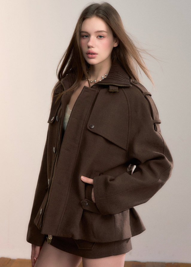 Heavy Industry High-Neck Wool Cargo Jacket