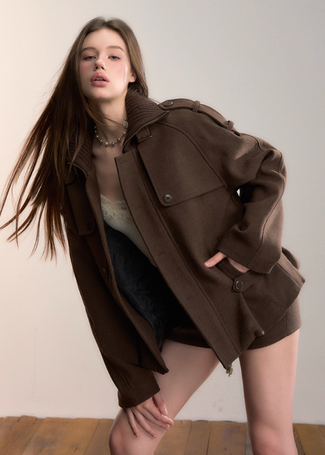 Heavy Industry High-Neck Wool Cargo Jacket