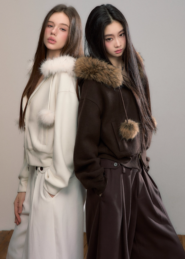 Street Winter Fur-Trim Fleece Hoodie Hover Image