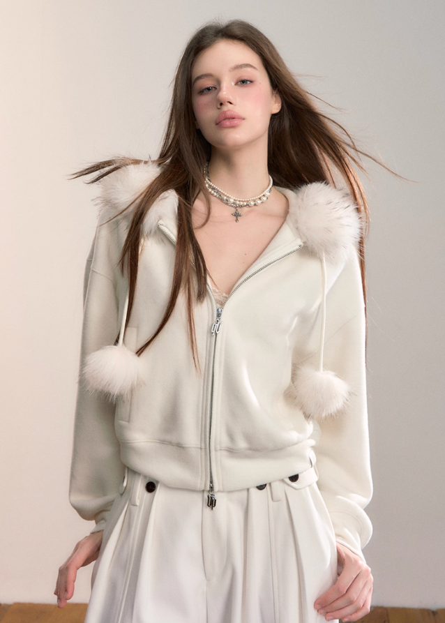 Street Winter Fur-Trim Fleece Hoodie