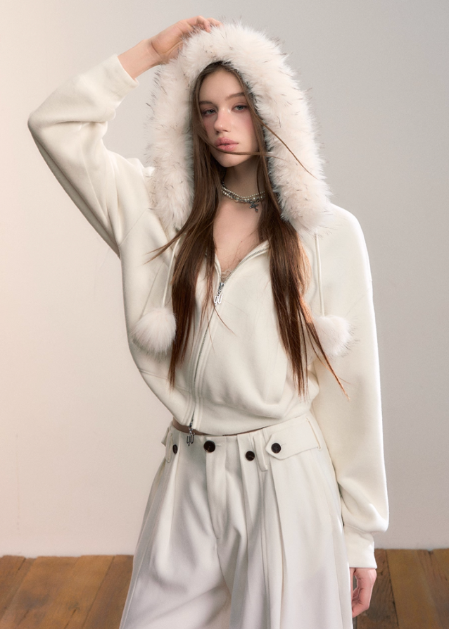 Street Winter Fur-Trim Fleece Hoodie