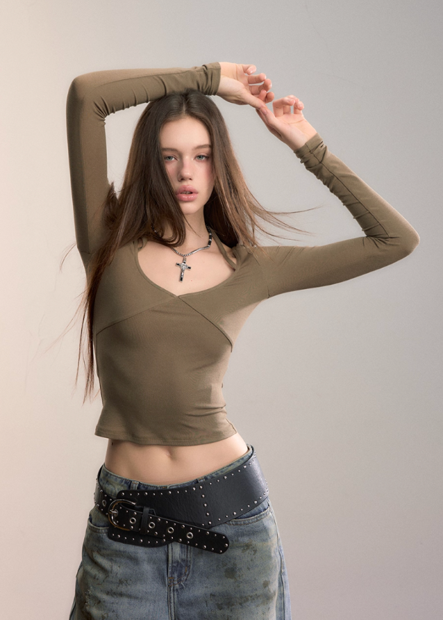 Dual-Strap Minimal Halterneck Slim Top