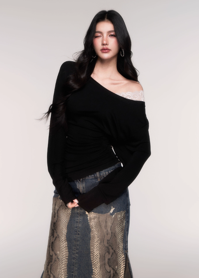 Lace Whisper Off-Shoulder Tencel Top