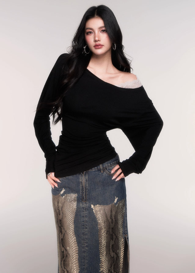 Lace Whisper Off-Shoulder Tencel Top