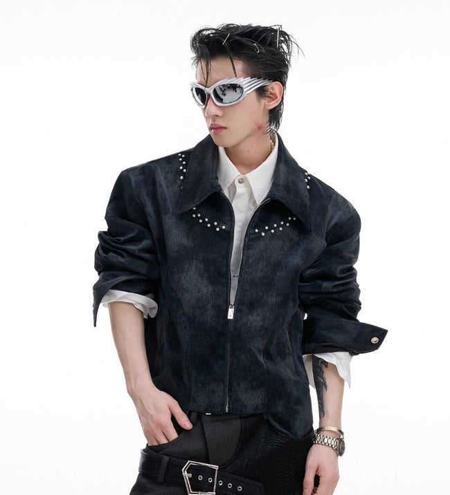 【25s Aug.】Pearl Deconstructed Textured Cropped Leather Jacket Hover Image