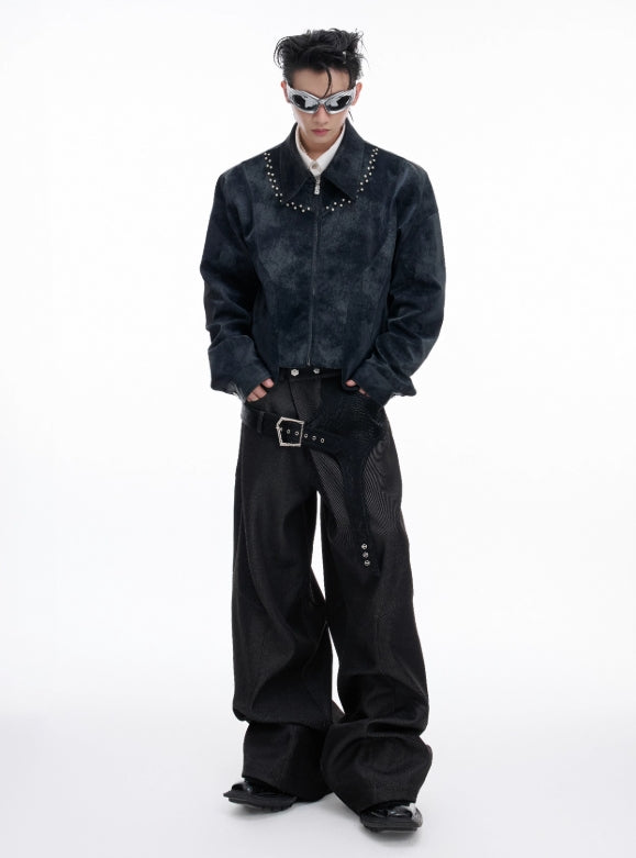 【25s Aug.】Pearl Deconstructed Textured Cropped Leather Jacket