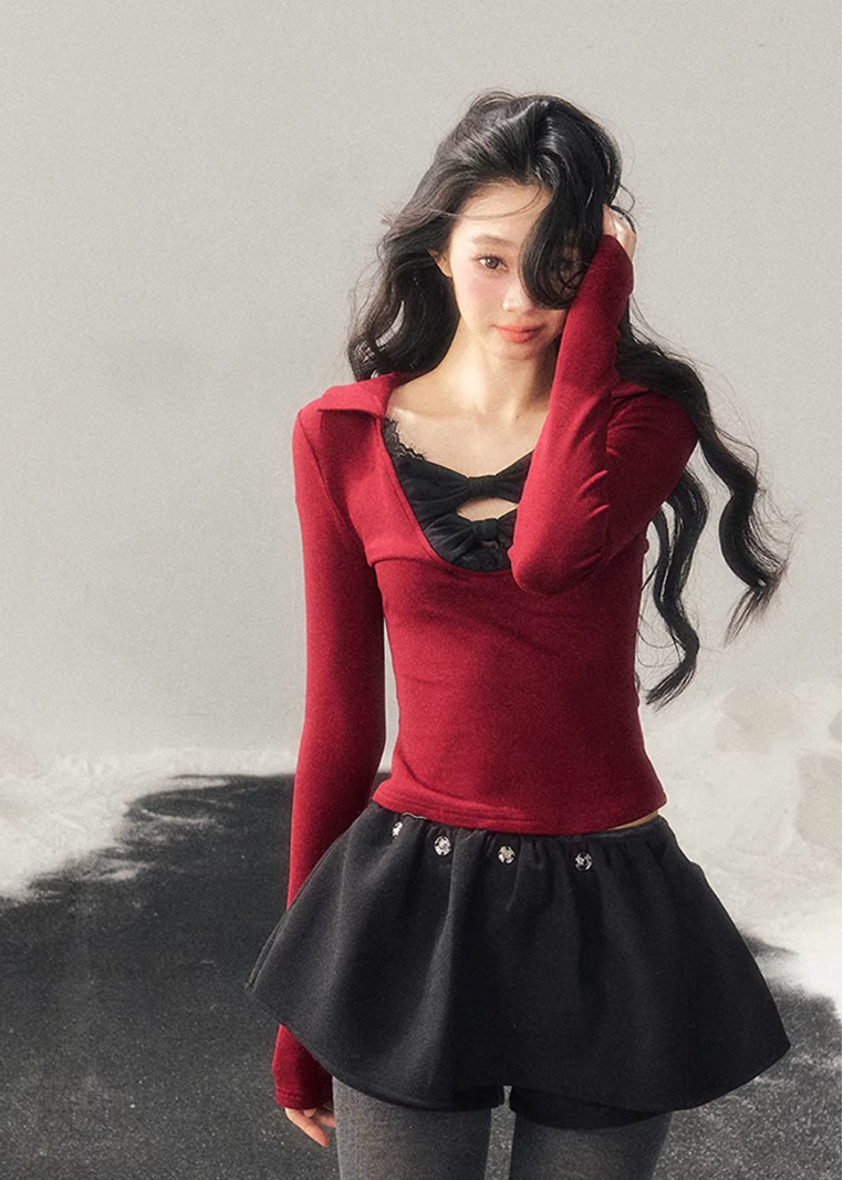 Silent Aftermath Lace Bow Top