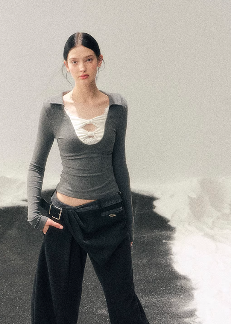 Silent Aftermath Lace Bow Top