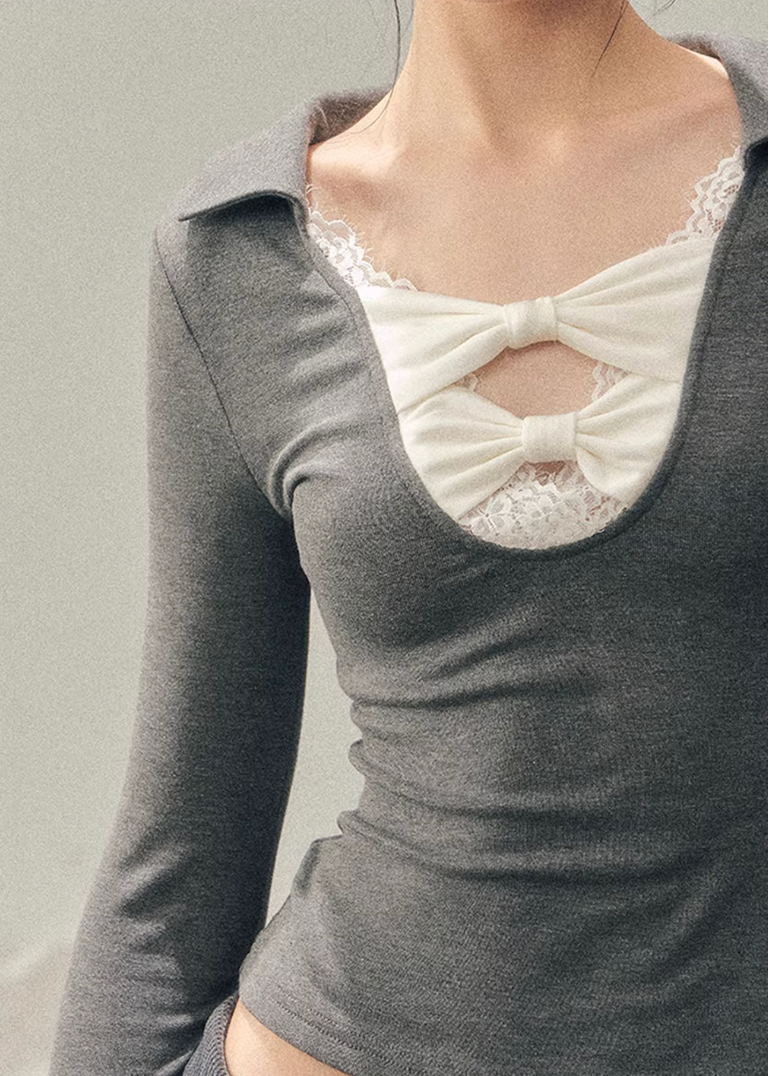 Silent Aftermath Lace Bow Top