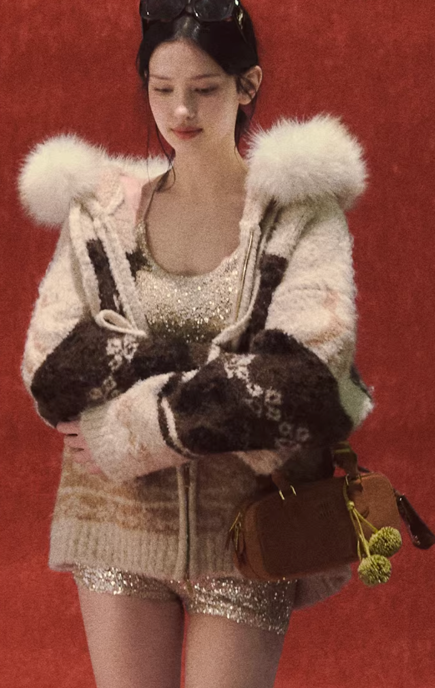 Winter Fair Isle Fur Collar Jacket