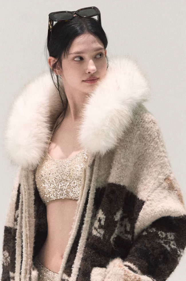 Winter Fair Isle Fur Collar Jacket Hover Image