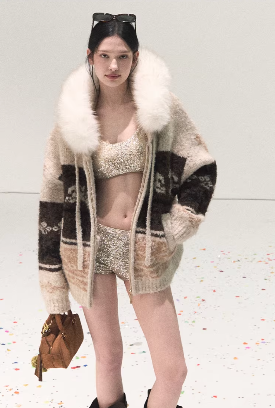 Winter Fair Isle Fur Collar Jacket