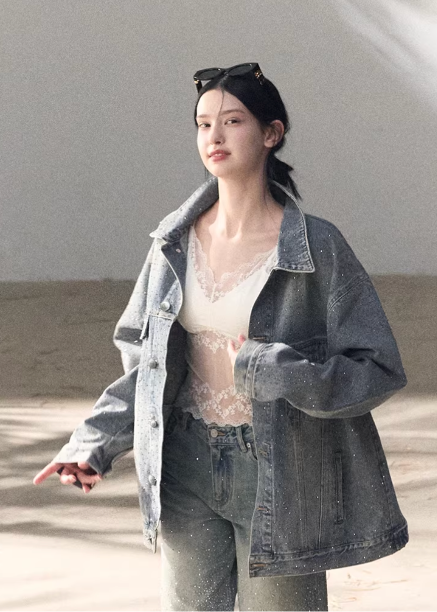 Baby's Breath Crystal Denim Jacket