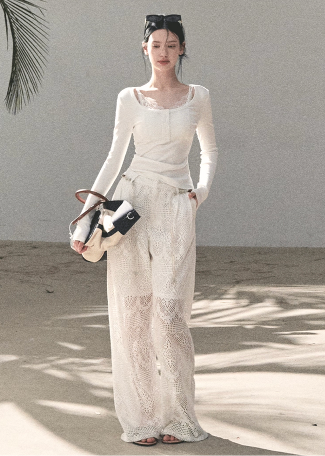 Sand & Shoal Crochet Lace Pants Hover Image