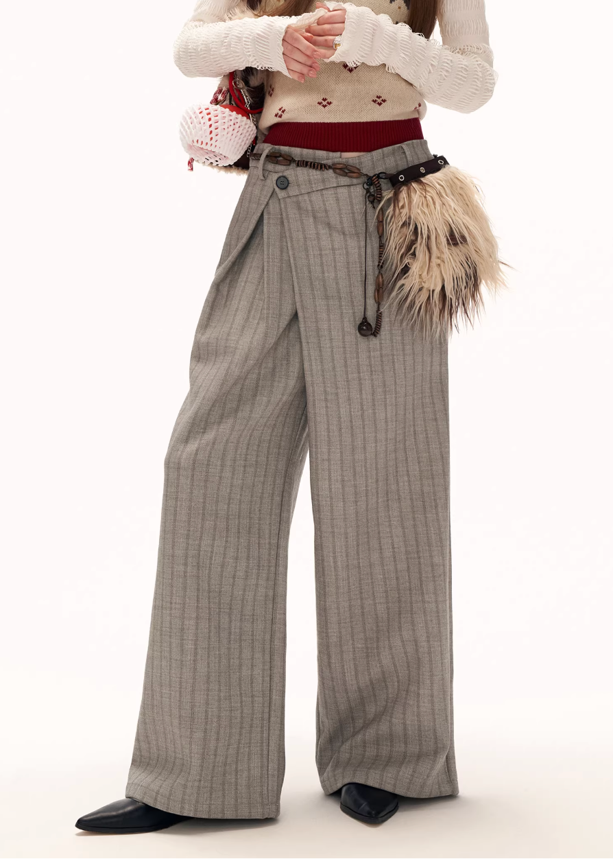 Deconstructed Stripe Pleated Pants