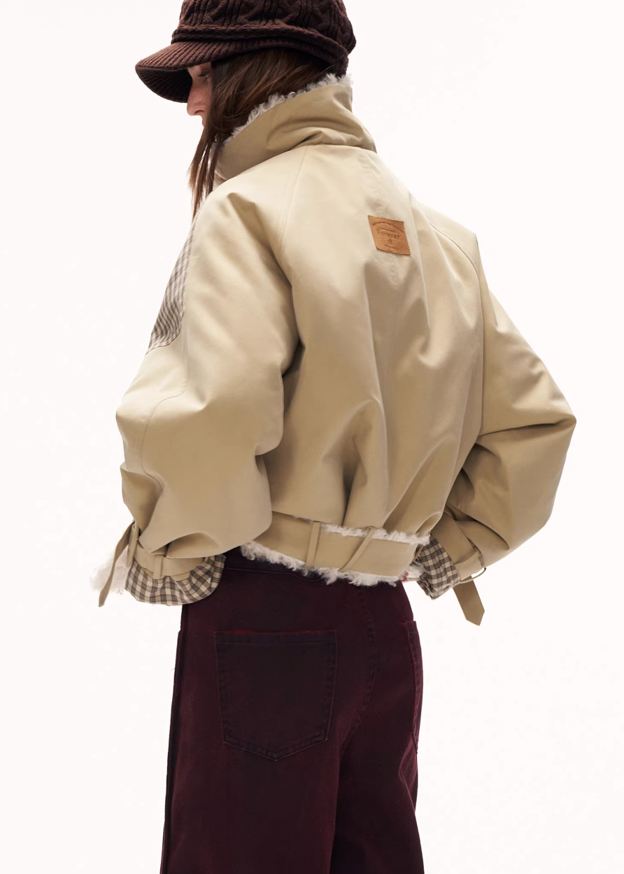 Plaid Clash Fur Collar Jacket