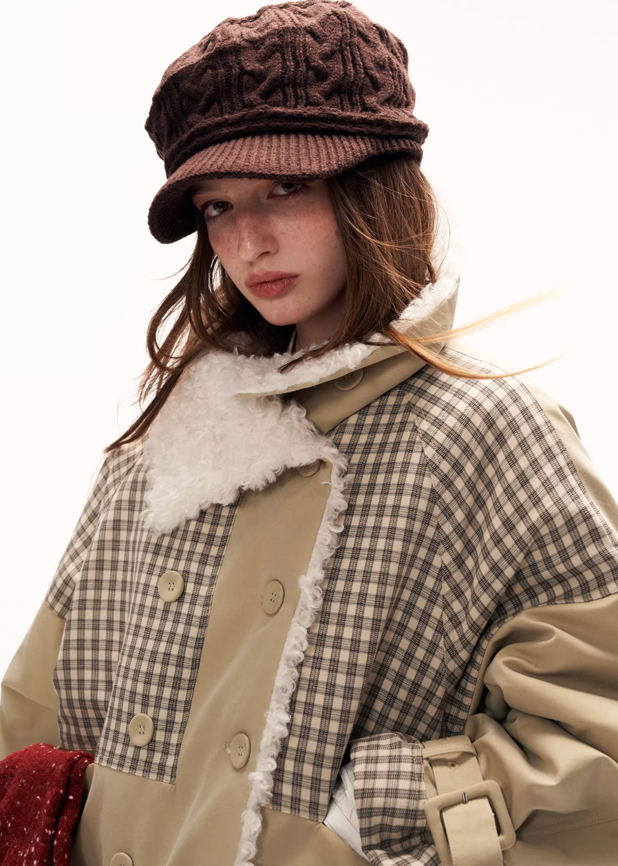 Plaid Clash Fur Collar Jacket