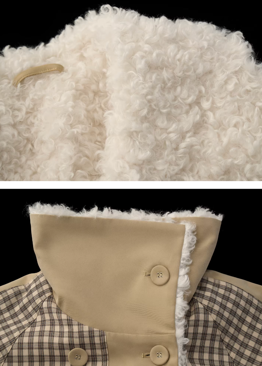 Plaid Clash Fur Collar Jacket
