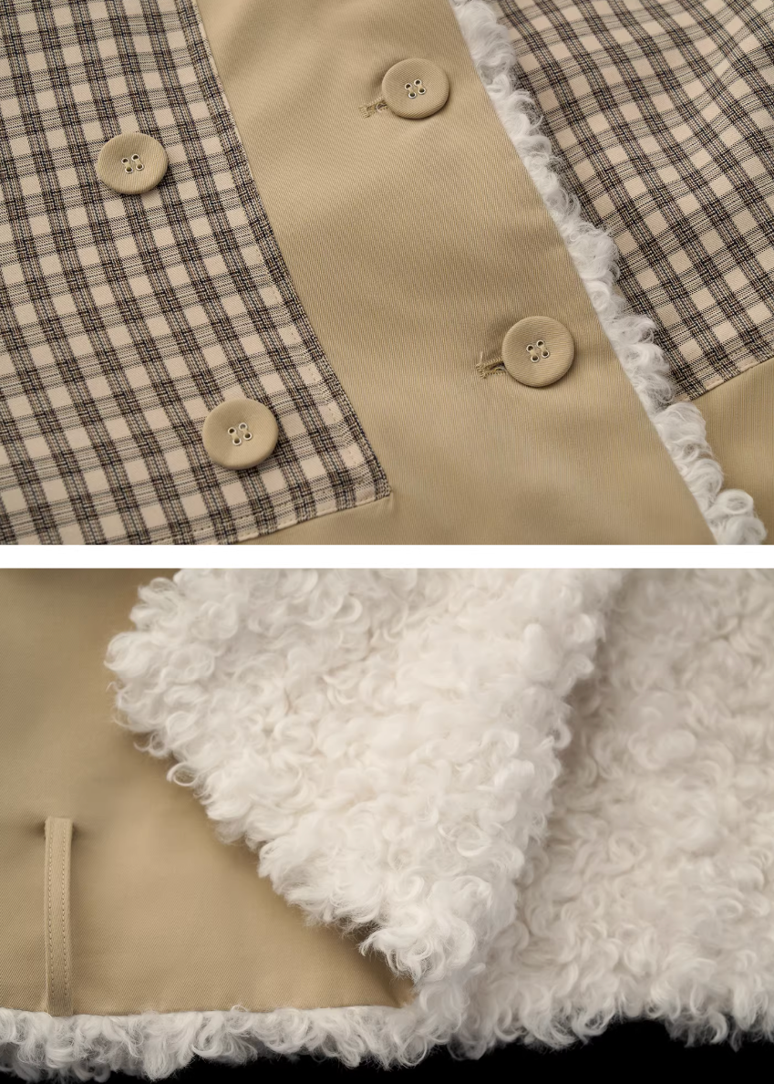 Plaid Clash Fur Collar Jacket