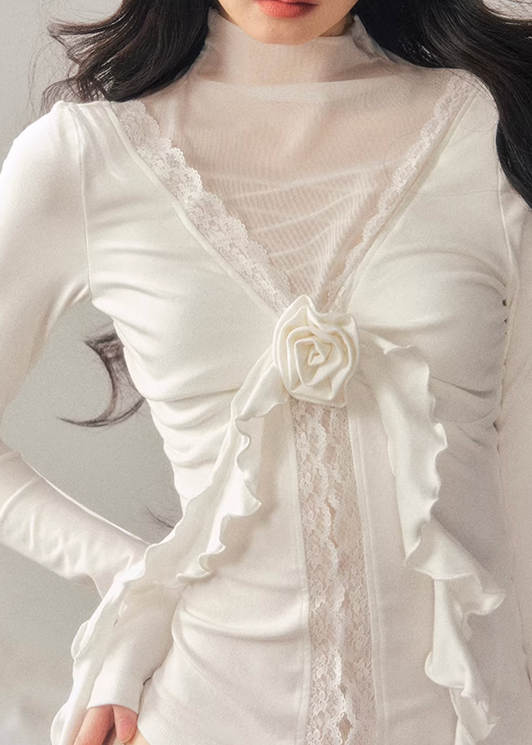 Lace Veil High-Neck Top